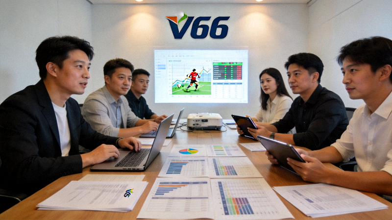 V66体育团队在会议室讨论体育数据的专业场景